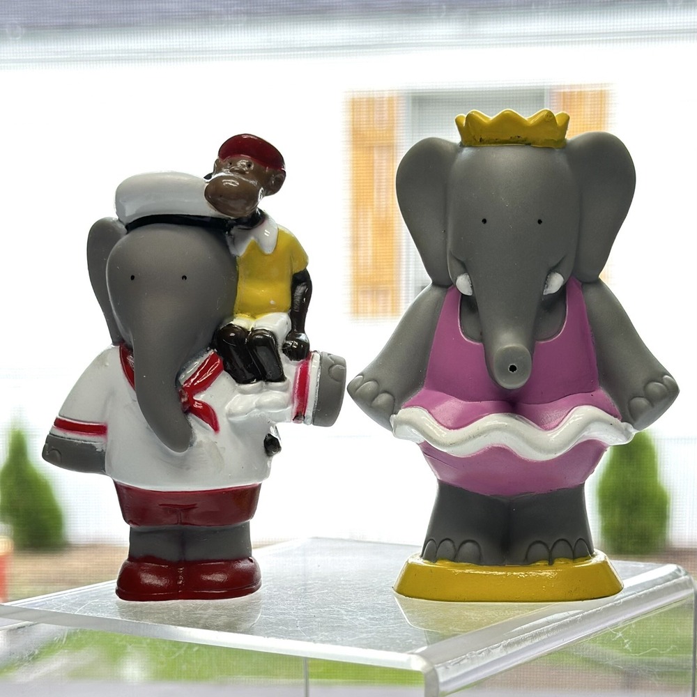 Vintage 90's Babar The Elephant With Monkey & Queen Celeste Arbys Vinyl Figures